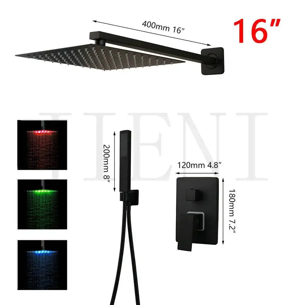 Modern matte black led shower faucet set bathroom rain head