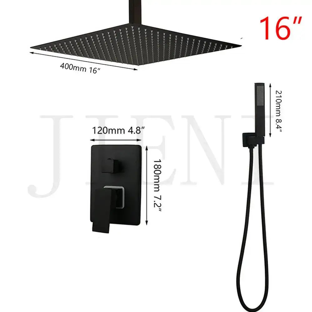 Modern matte black led shower faucet set bathroom rain head