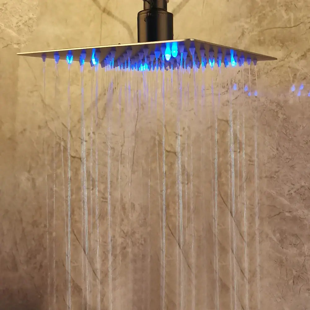 Modern matte black led shower faucet set bathroom rain head