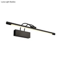 Modern matte black led vanity lamp with warm white bulb included featuring a sleek rectangular fixture and curved arms