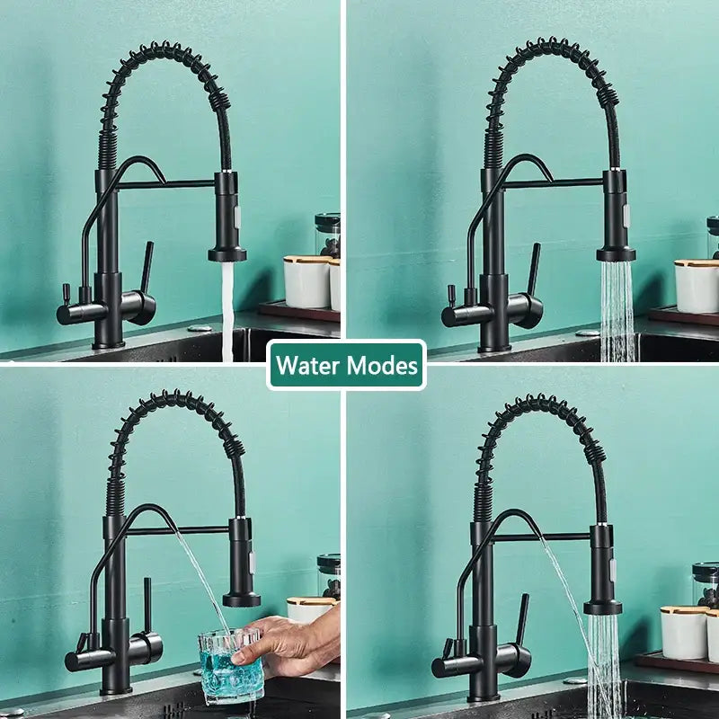 Modern matte black pull down pure water kitchen faucet
