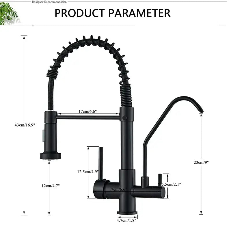 Modern matte black pull down pure water kitchen faucet