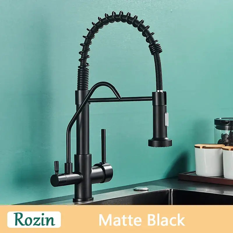 Modern matte black pull down pure water kitchen faucet