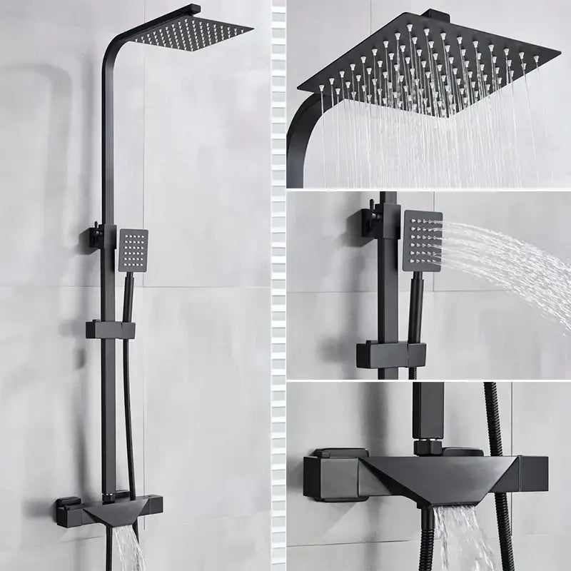 Modern matte black rain shower faucet set bathroom wall mount
