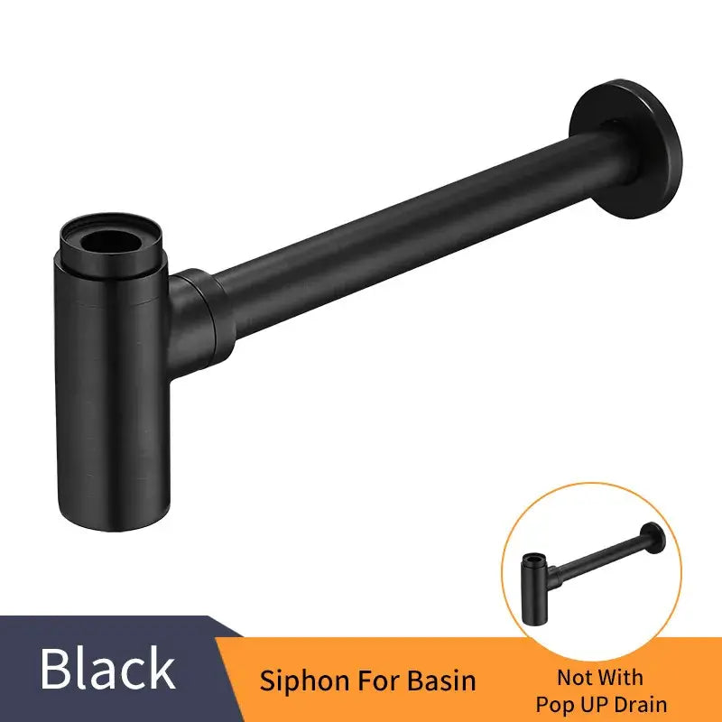 Modern matte black round bottle trap with pop up drain bathroom