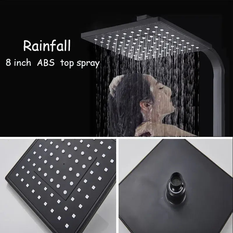 Modern matte black shower faucet set with waterfall bathtub tap