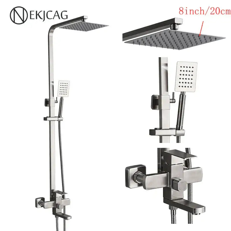 Modern matte black shower faucet set with waterfall bathtub tap