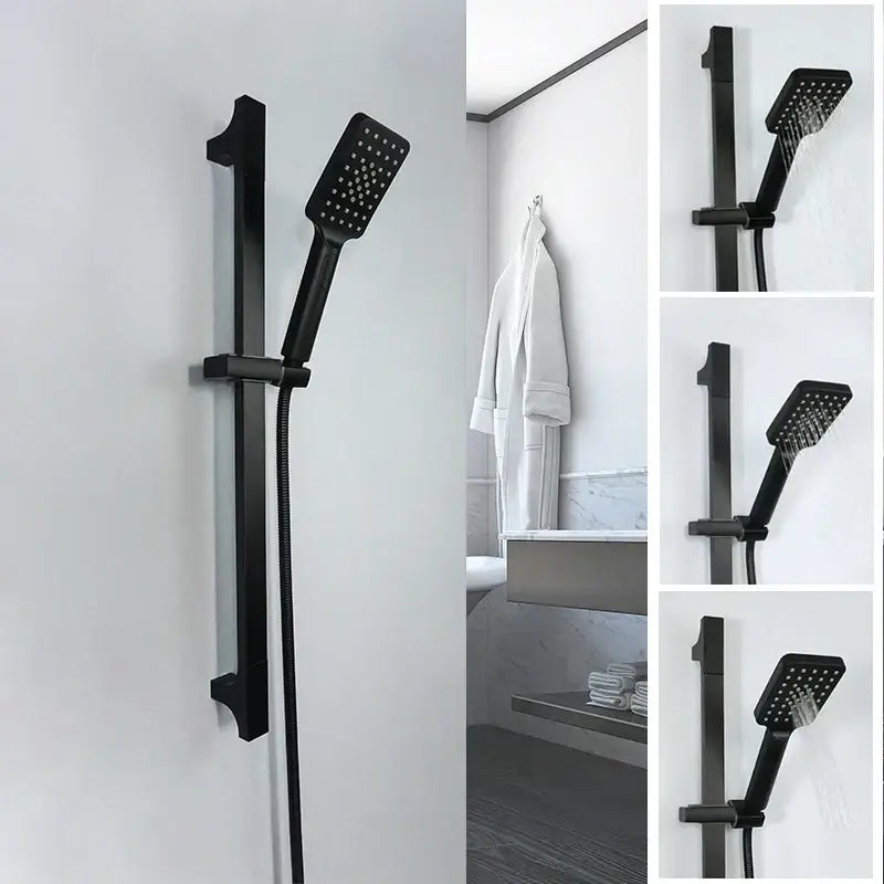 Modern matte black shower slider rail set bathroom rainhead