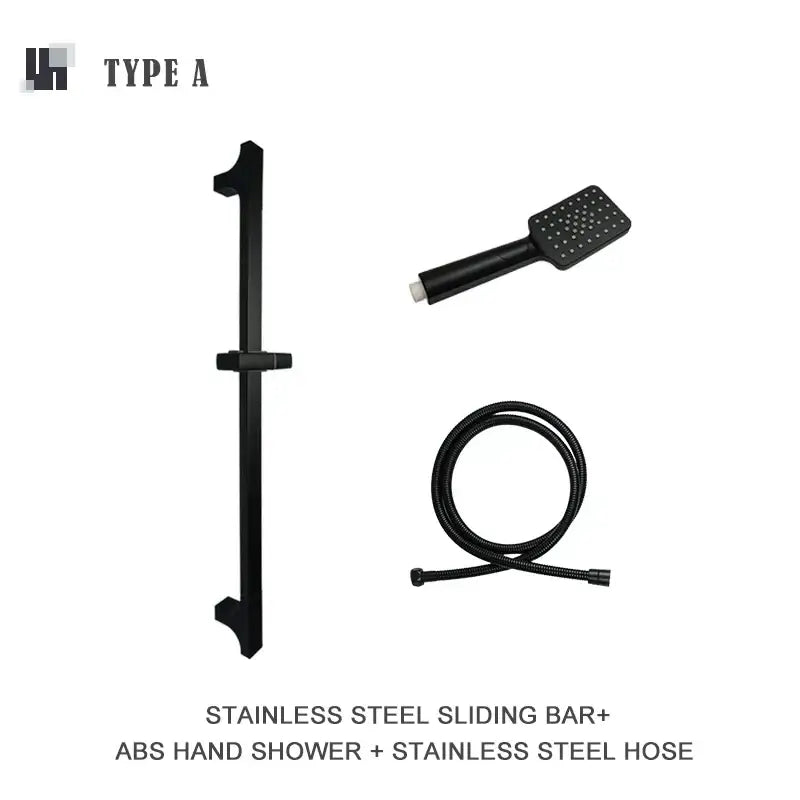 Modern matte black shower slider rail set bathroom rainhead