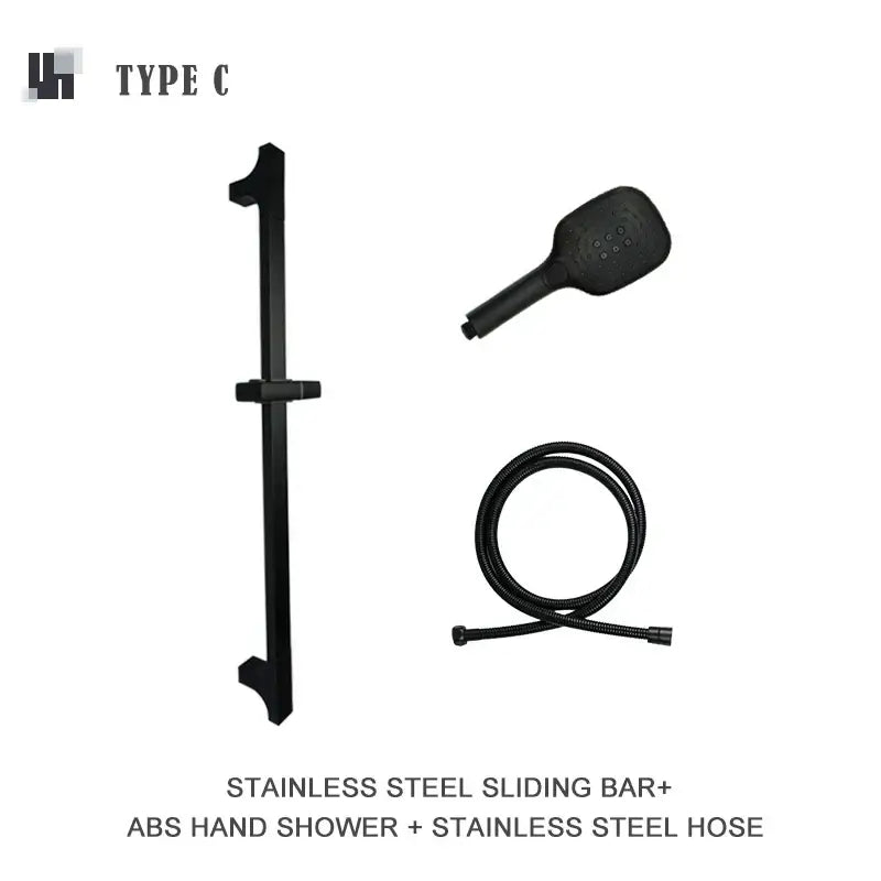 Modern matte black shower slider rail set bathroom rainhead