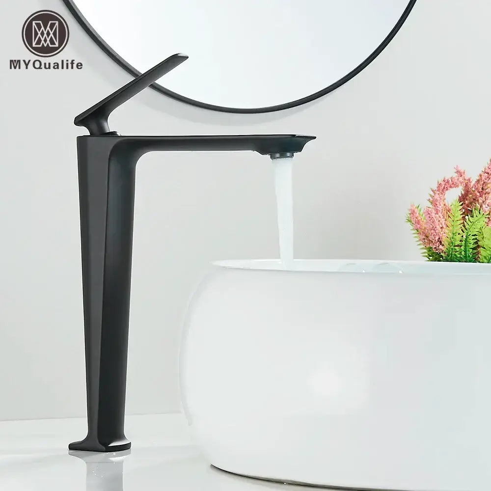 Modern matte black tall basin brass faucet bathroom sink tap