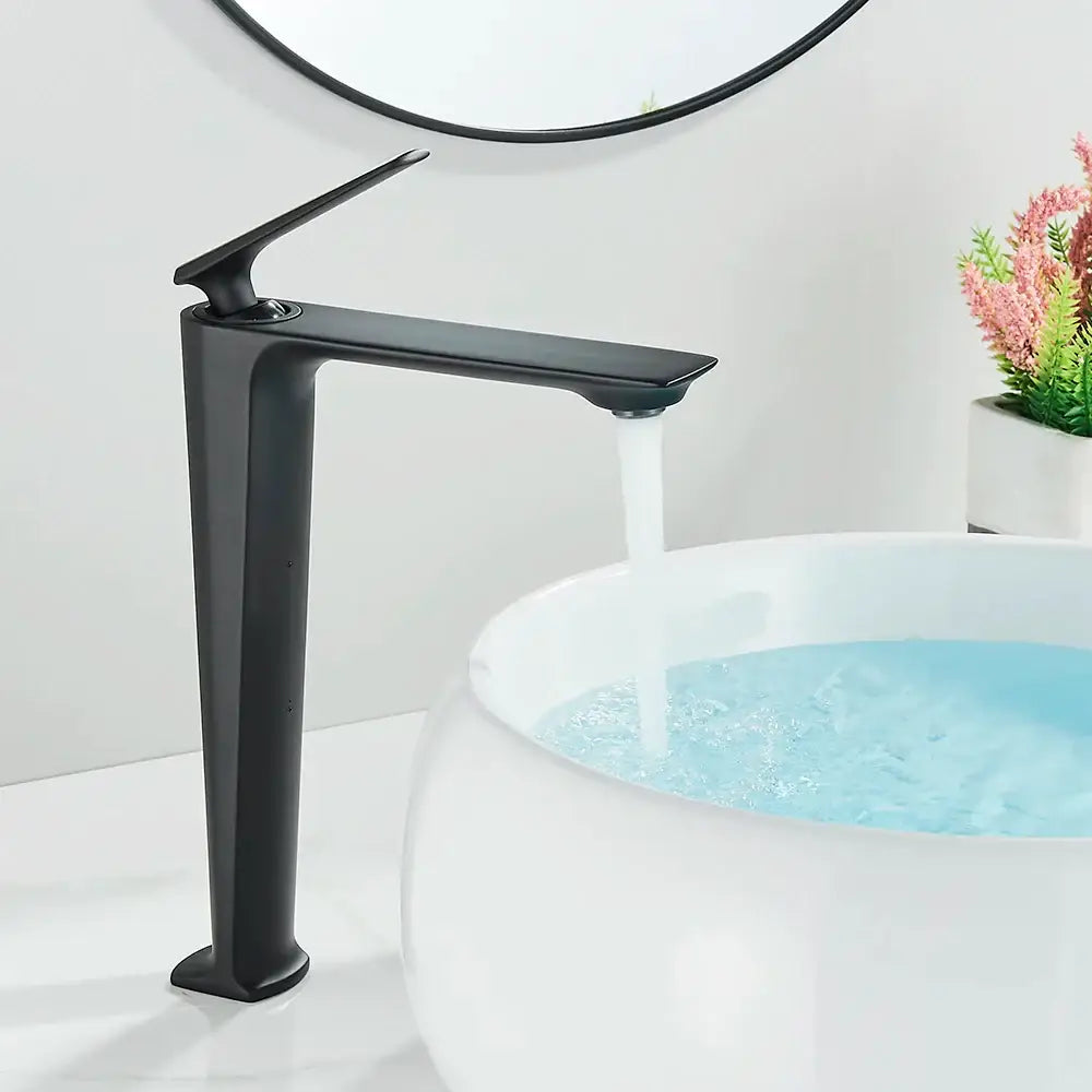 Modern matte black tall basin brass faucet bathroom sink tap