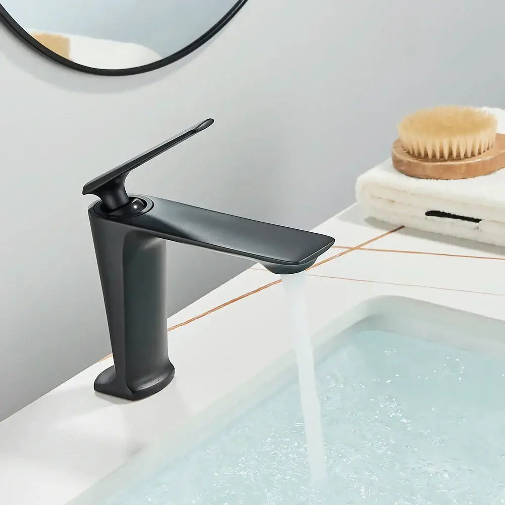 Modern matte black tall basin brass faucet bathroom sink tap