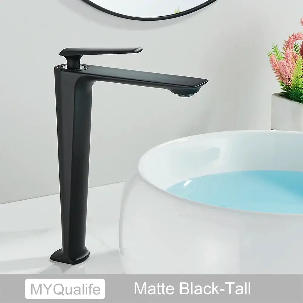 Modern matte black tall basin brass faucet bathroom sink tap