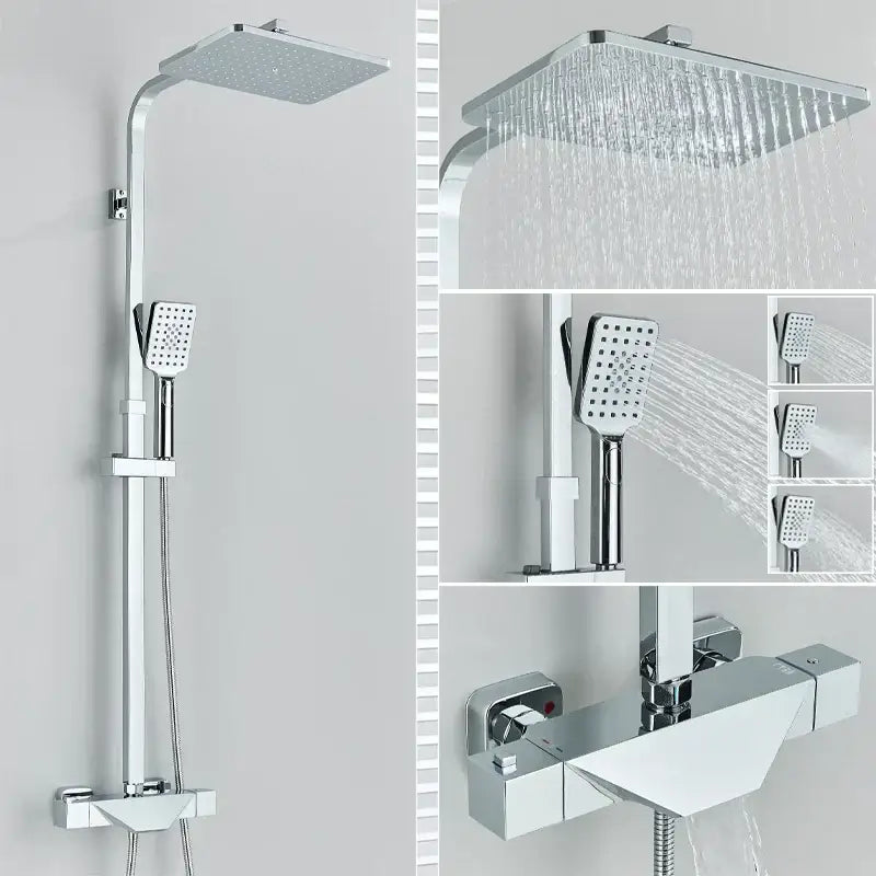 Modern matte black thermostatic shower faucet system for bathroom