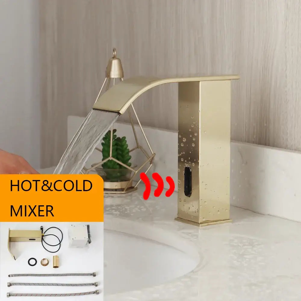 Modern matte black waterfall automatic sensor water mixer bathroom faucet