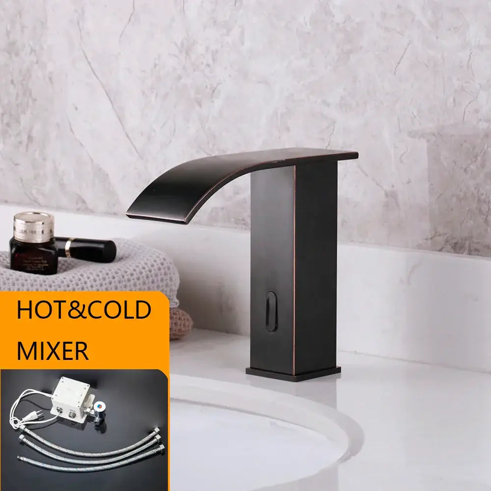 Modern matte black waterfall automatic sensor water mixer bathroom faucet