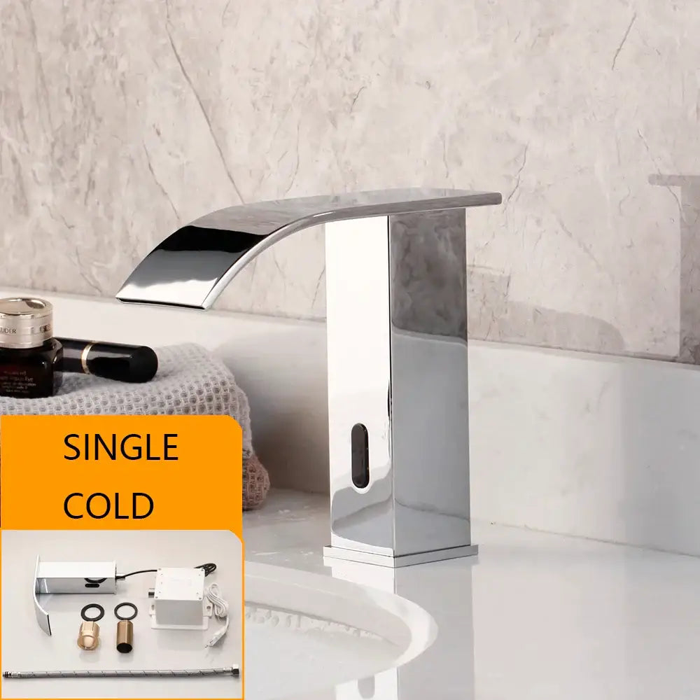 Modern matte black waterfall automatic sensor water mixer bathroom faucet