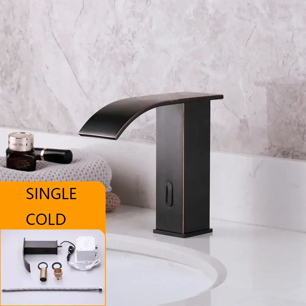 Modern matte black waterfall automatic sensor water mixer bathroom faucet