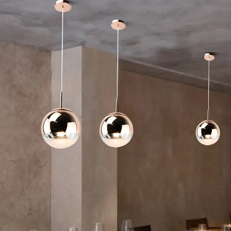 Modern metallic tri color ball pendant lights for living room