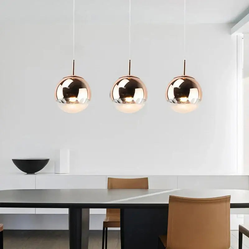 Modern metallic tri color ball pendant lights for living room