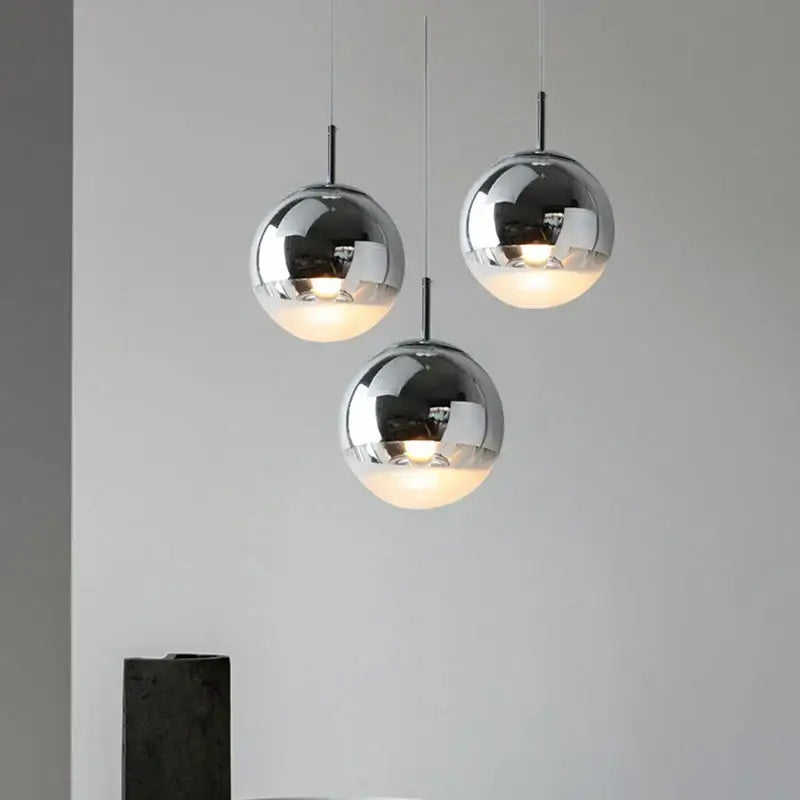 Modern metallic tri color ball pendant lights for living room