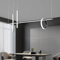 DecorBites™ black acrylic pendant light with sleek silver rods and glowing circular LED ring for modern minimalist decor