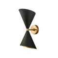Modern minimalist black matte conical wall light fixture with gold brass accents for bedroom use
