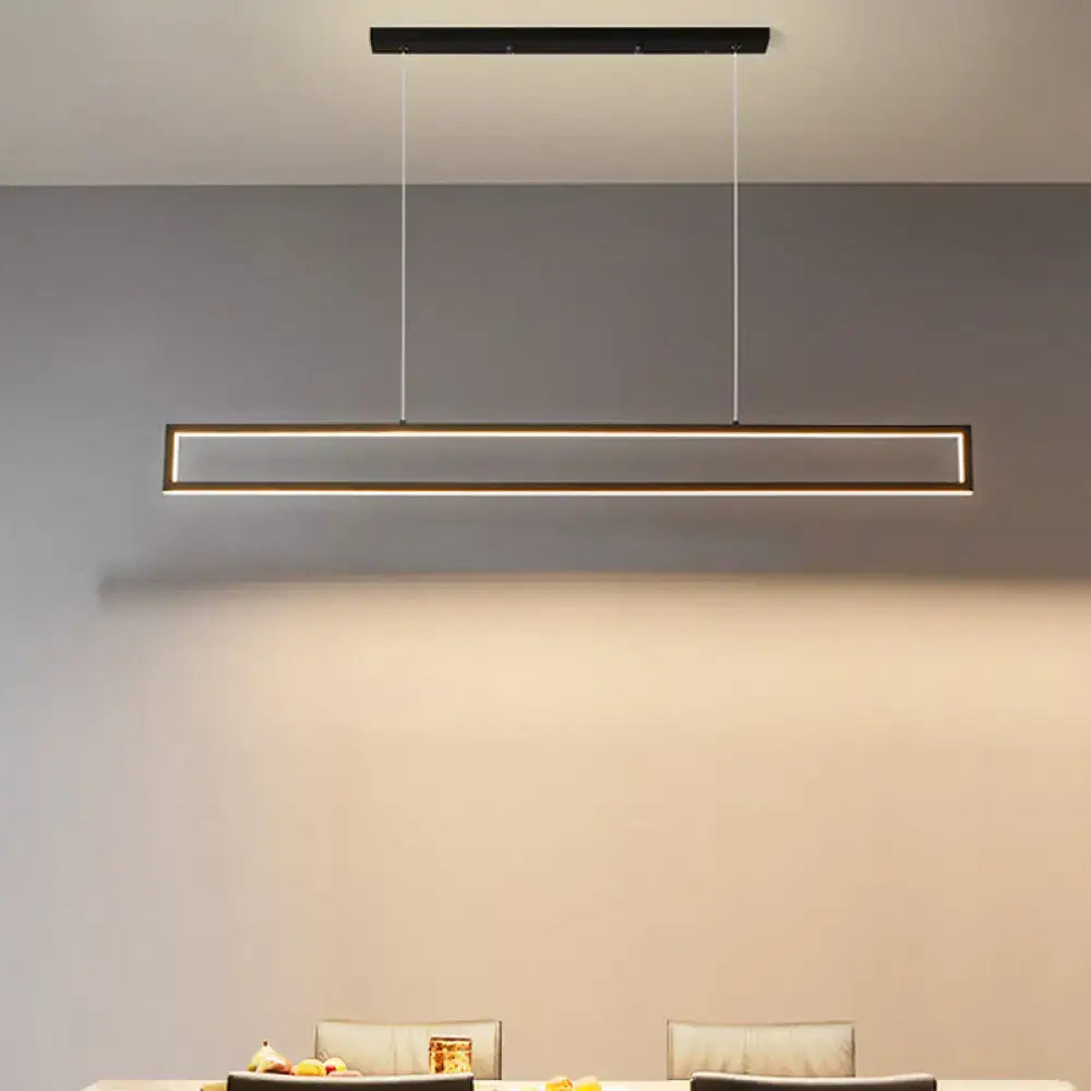 Modern minimalist black rectangle frame iron island light dining room