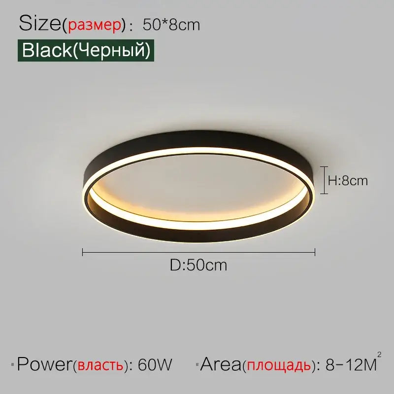 Modern minimalist black ring led ceiling lights bedroom lamp
