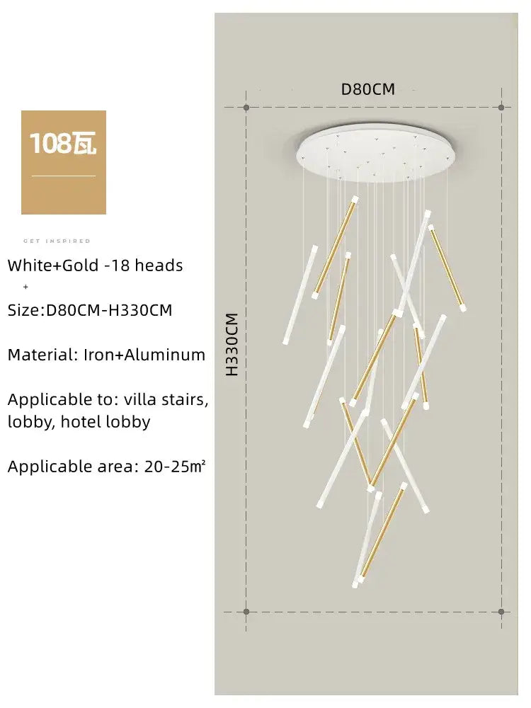 Modern minimalist black round tube led chandelier staircase light