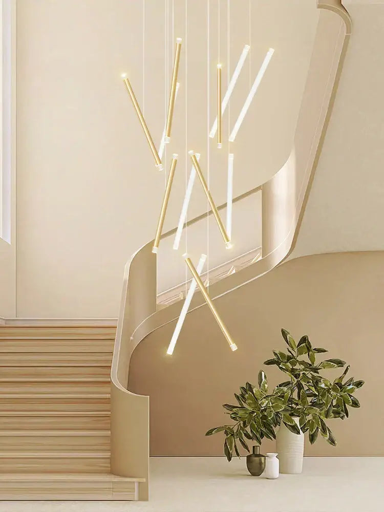Modern minimalist black round tube led chandelier staircase light