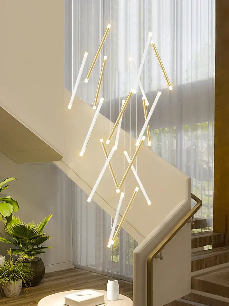 Modern minimalist black round tube led chandelier staircase light