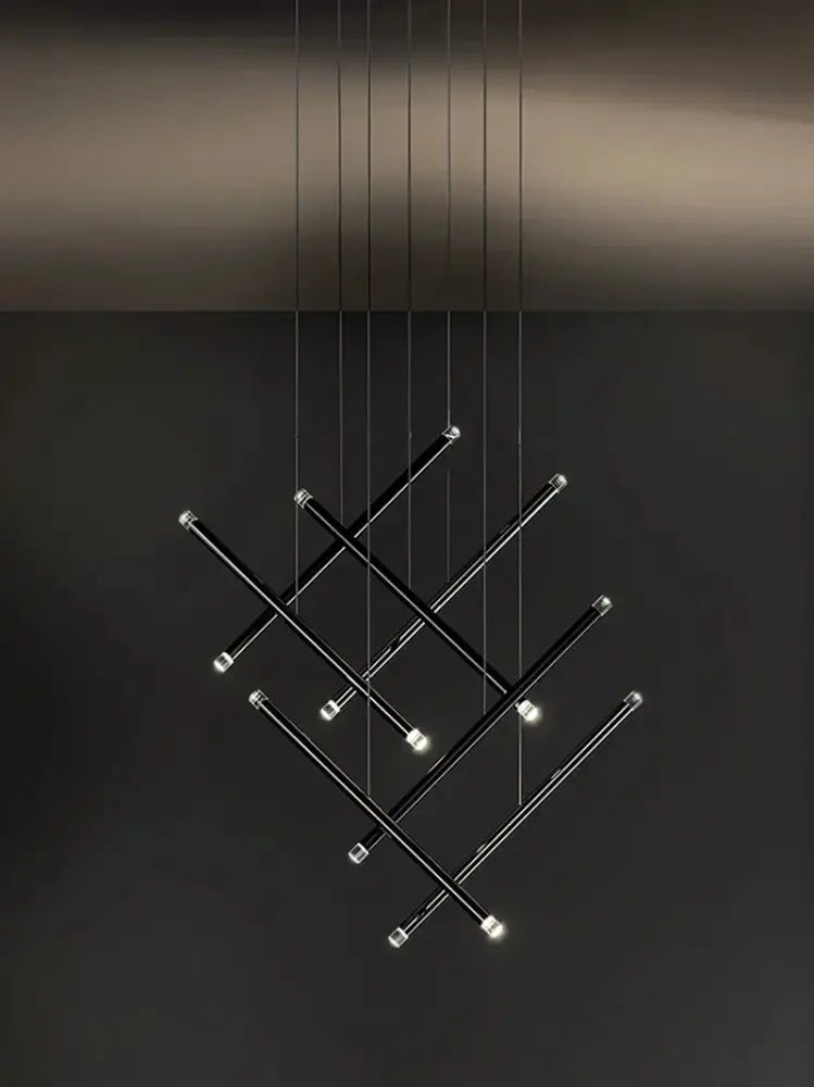 Modern minimalist black round tube led chandelier staircase light