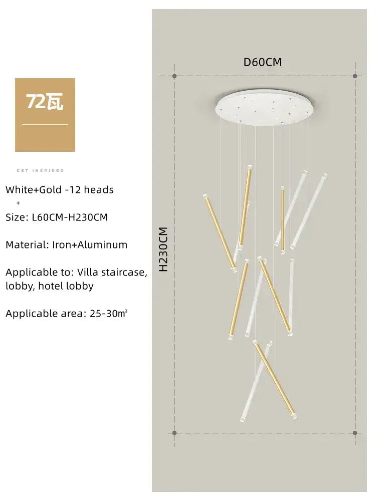 Modern minimalist black round tube led chandelier staircase light