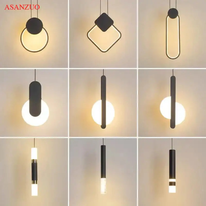 Modern minimalist black & white ring pendant lamp dining room led
