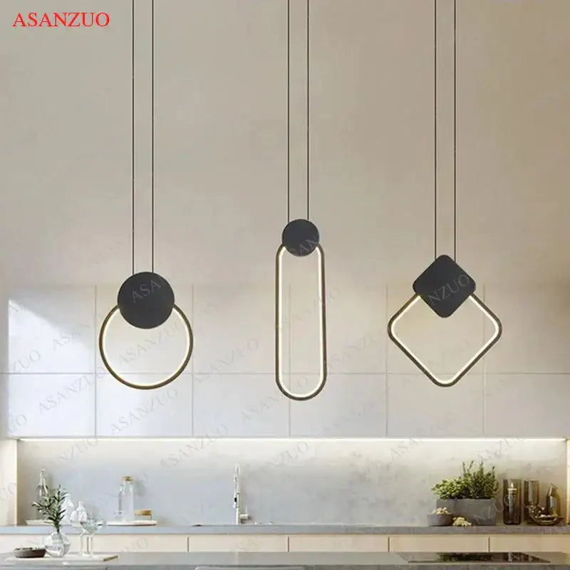 Modern minimalist black & white ring pendant lamp dining room led