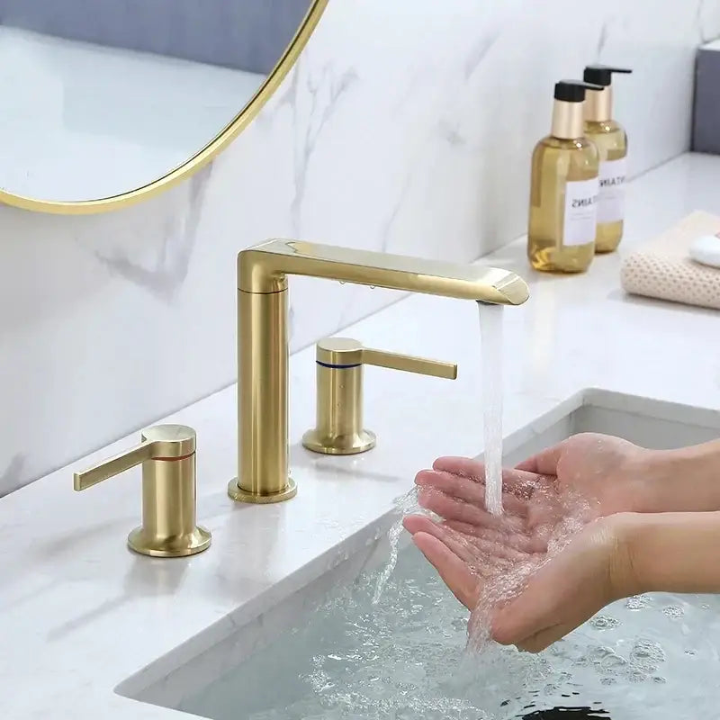 Modern minimalist brushed gold brass basin faucet bathroom fixture