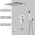 Modern minimalist brushed nickel shower system with rain shower head bathroom
