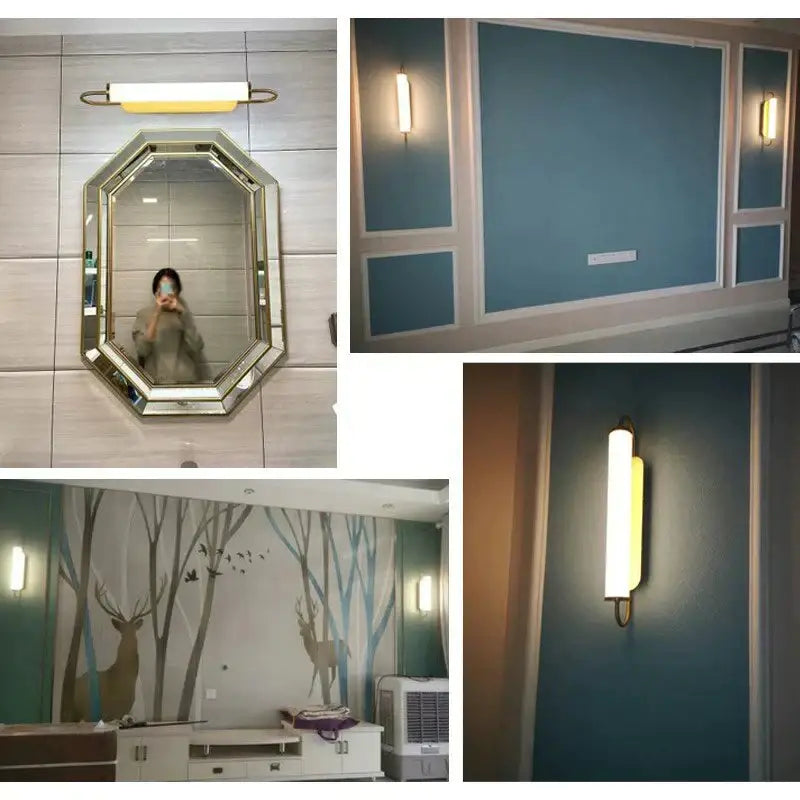 Modern minimalist gold led wall lamp bedroom cylindrical sconce