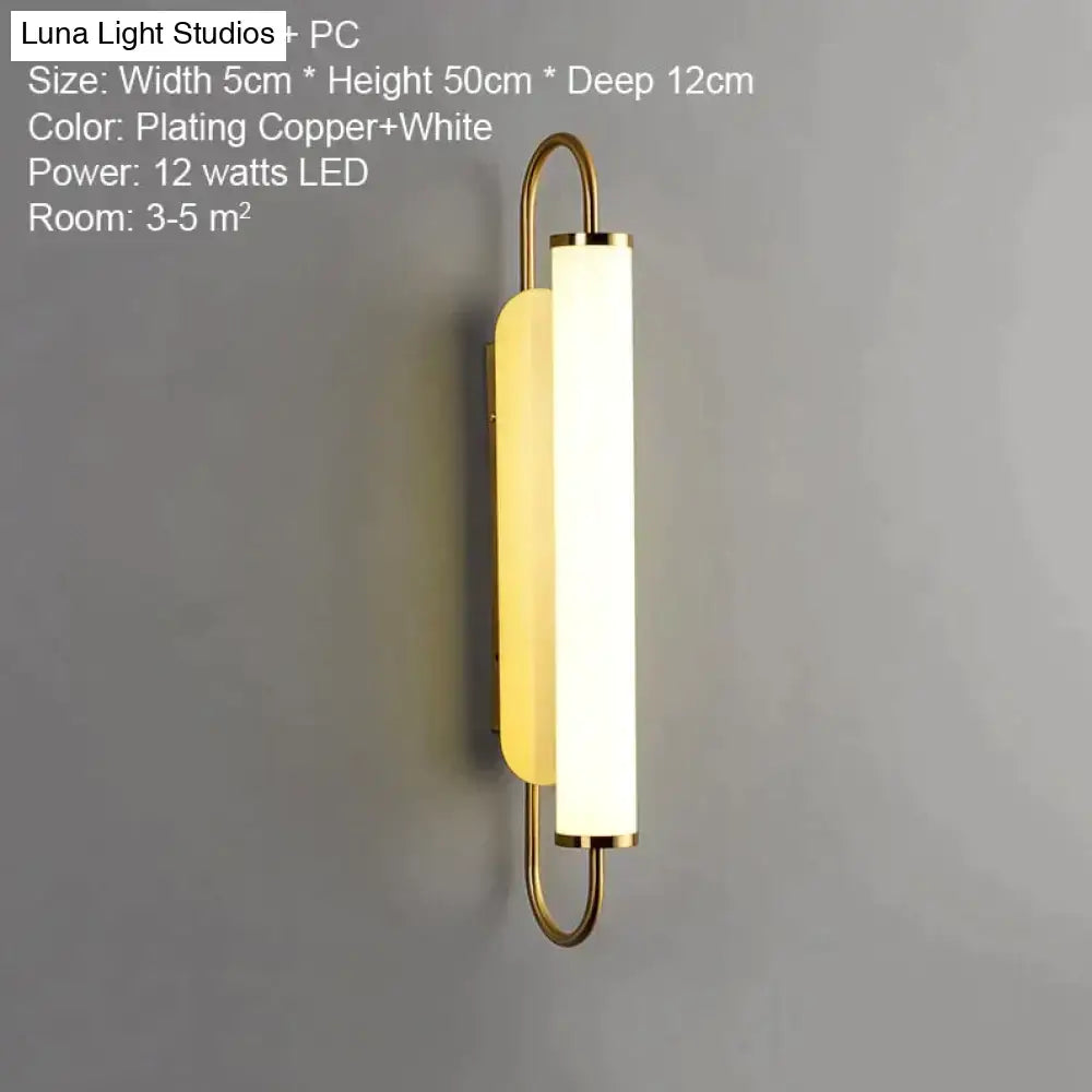 Modern minimalist gold led wall lamp bedroom cylindrical sconce