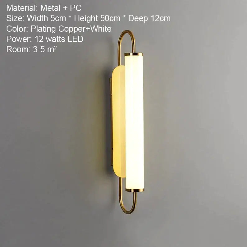 Modern minimalist gold led wall lamp bedroom cylindrical sconce