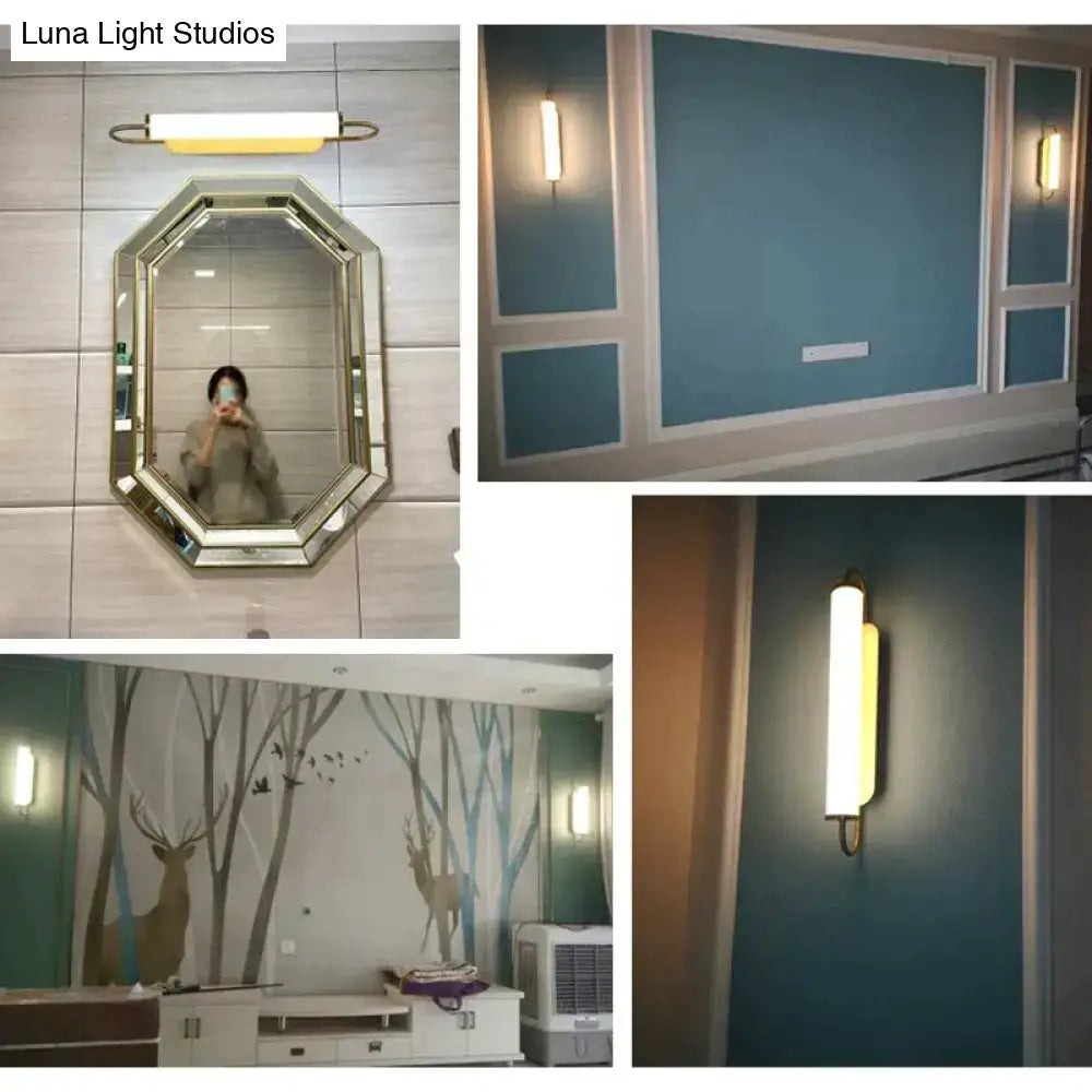 Modern minimalist gold led wall lamp bedroom cylindrical sconce