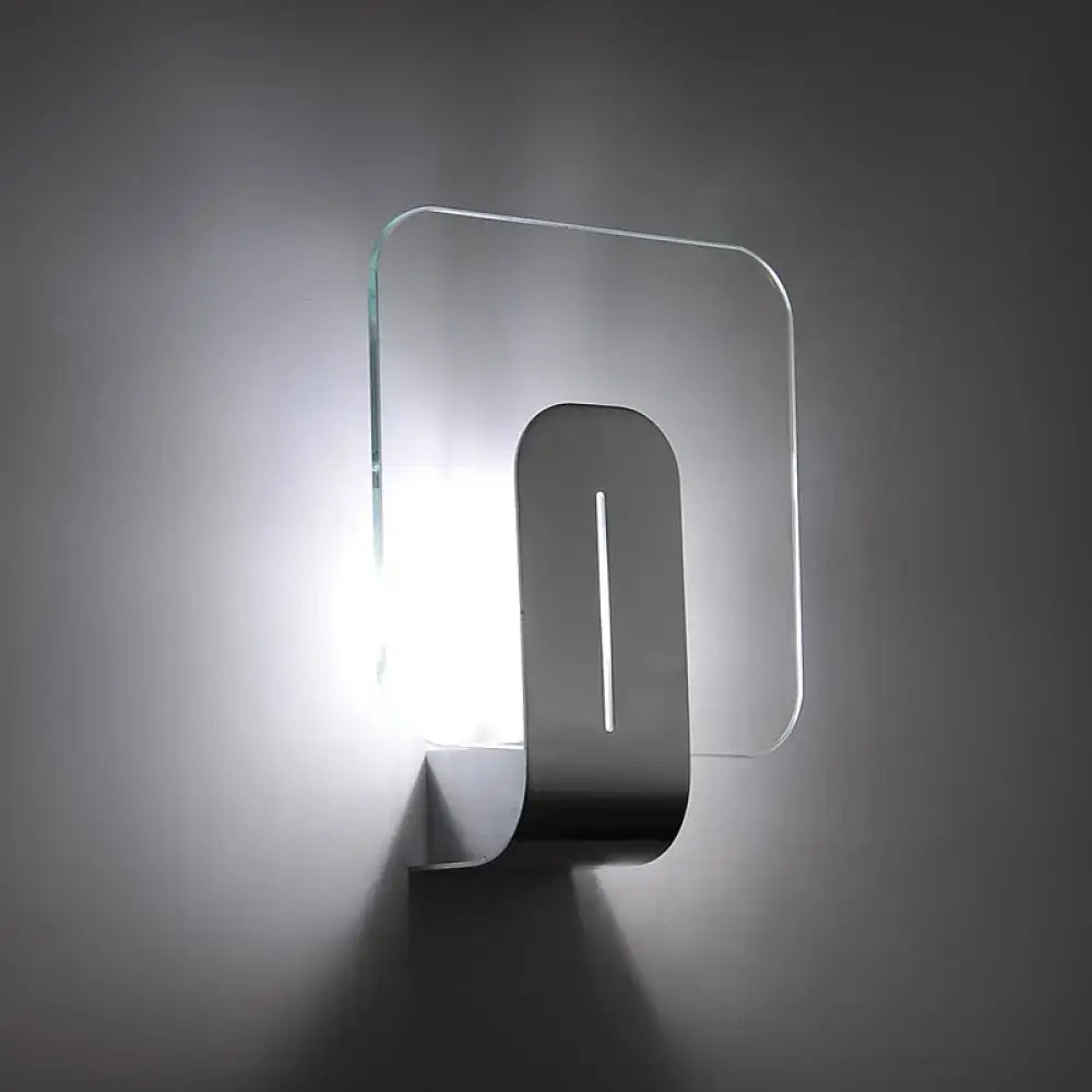 Modern minimalist nickel led bathroom wall sconce with glass shade