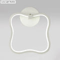 Modern minimalist white curved square led wall sconce with smooth wavy rectangular frame and circular mounting plate