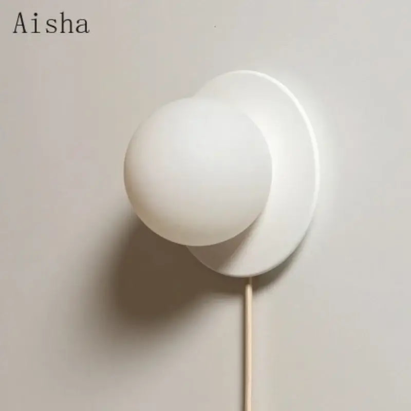 Modern minimalist white frosted glass ball wall light bedroom sconce