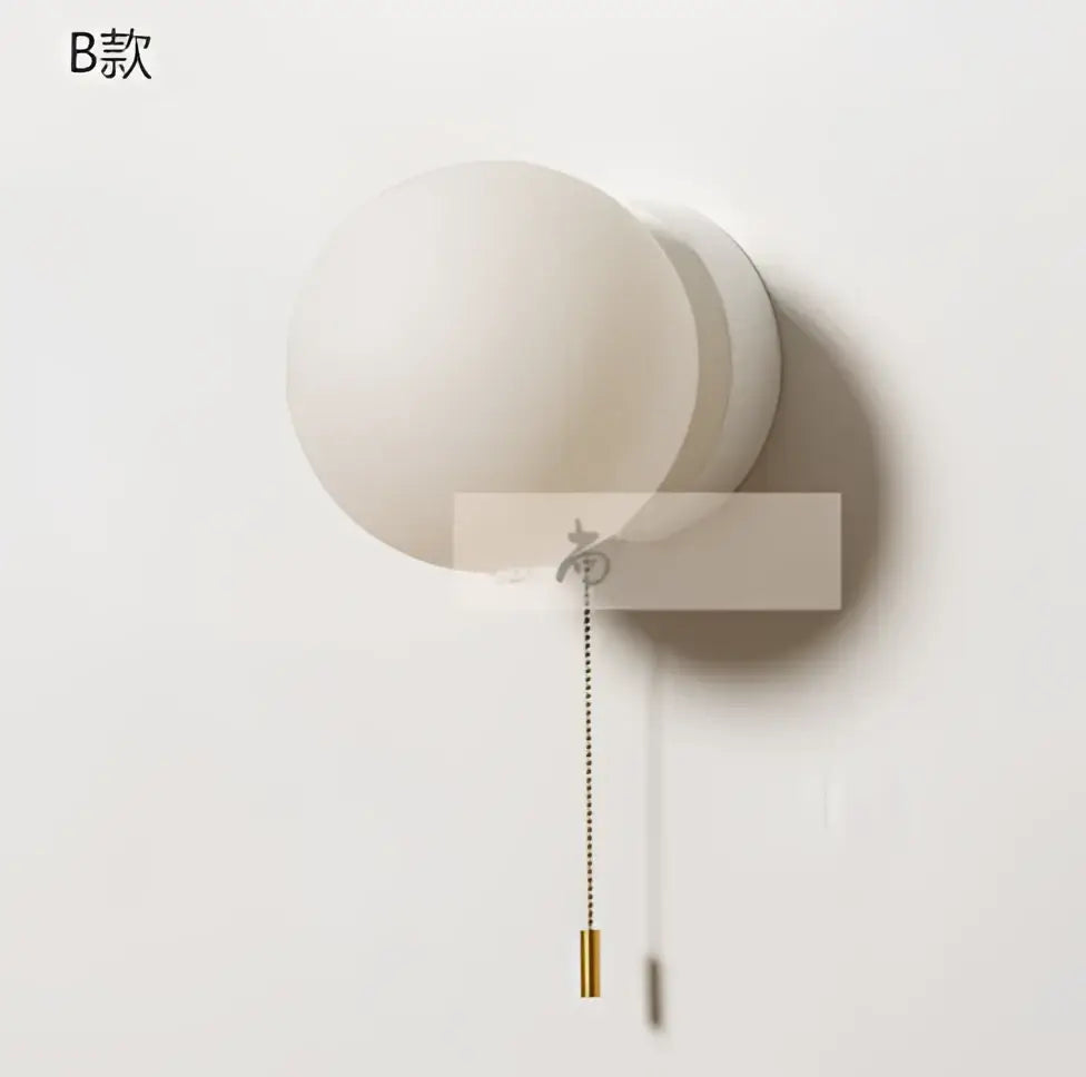 Modern minimalist white frosted glass ball wall light bedroom sconce