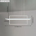 Modern minimalist white led rectangular pendant light x10 x12 with sleek frame suspended by thin cables for kitchens