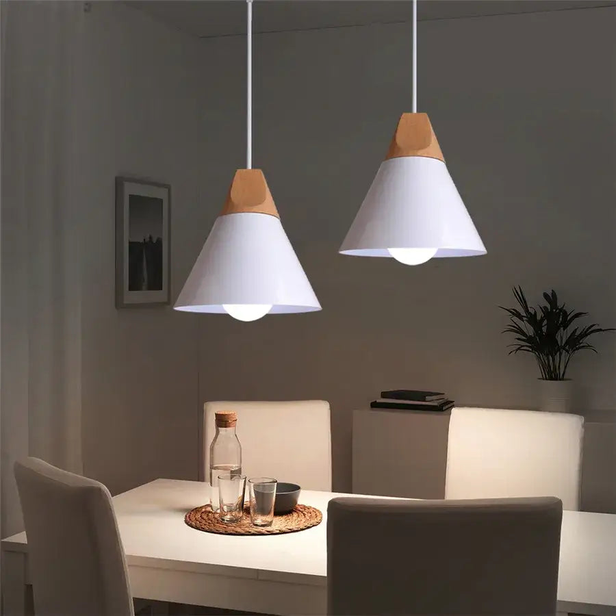 Modern multicolor decorbites cone wood pendant light dining room set