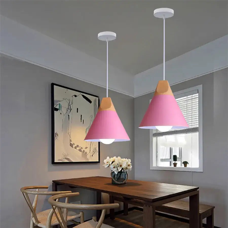 Modern multicolor decorbites cone wood pendant light dining room set